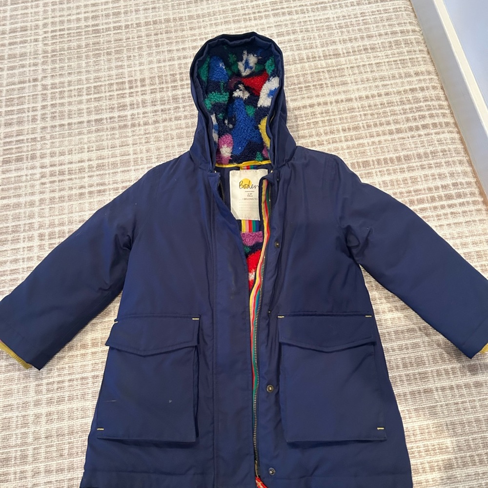 Boden Girls Navy Winter Coat with Colorful Cozy Lining